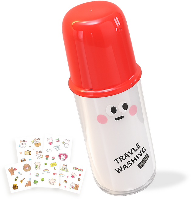 휴대용 여행용 칫솔통 양치컵 캐릭터 칫솔 치약 케이스, 1개, 레드