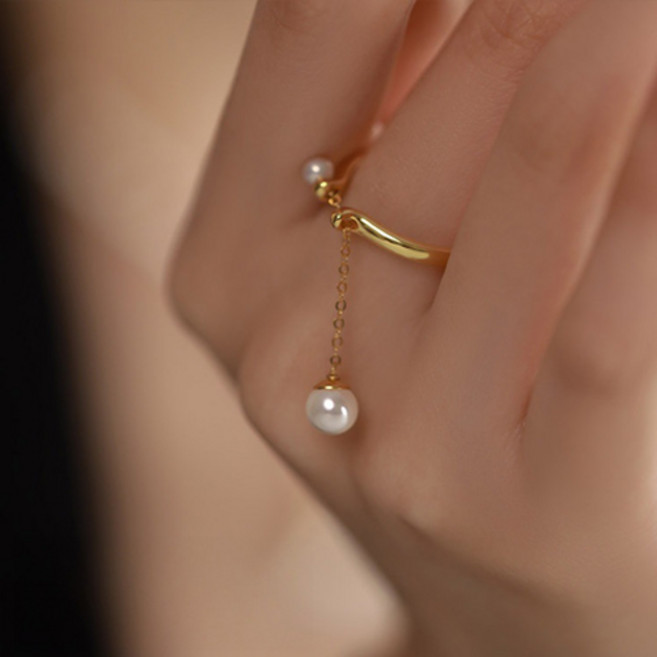 티큐 여성 심플 로맨틱 더블 빈주 드롭 오픈링 반지 A1938