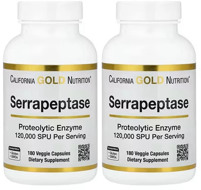 캘리포니아 골드 뉴트리션 세라펩타제 단백질 분해 효소 120 000 SPU 베지 캡슐, 2개, 180정 - 쿠팡