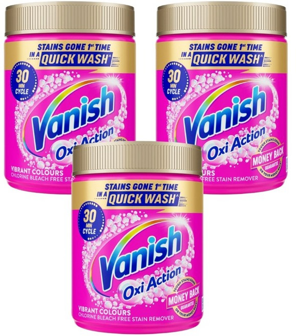 Vanish Oxi Action洗衣去漬粉 黃金升級版 快速去漬 亮彩護色 不傷衣物, 470g, 3個