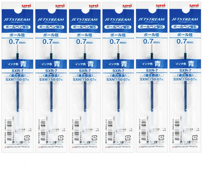 더주니 유니 제트스트림 단색 볼펜 리필 6개 0.7mm 리필심 SXR-7, 1개, 0.7 블루 6개 세트