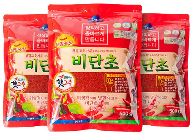 영월농협 동강마루 햇 청결고춧가루 비단초 500g x 3팩 / 국산 태양숙성초 100, 3개