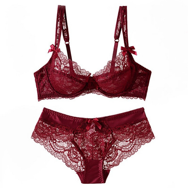 性感大尺碼深V蕾絲內衣套裝 超薄透氣防凸點設計 展現唯美曲線