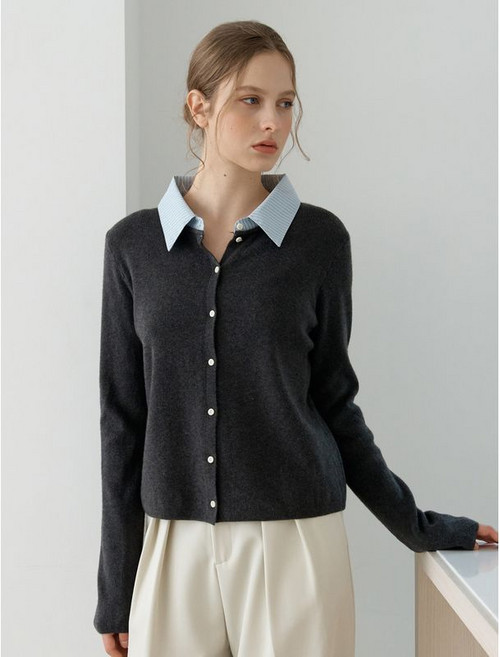 미니멈 여성용 에브리데이배색 카라 니트 긴팔 가디건 EC1CK013D