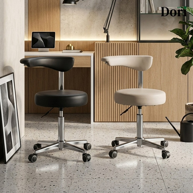 도리퍼니처 동글이 신형 의자 (2가지 색상) / 사무용 등받이 바퀴 피부과 블랙 베이지 병원 진찰 업소 보조 간이 의자, 1개