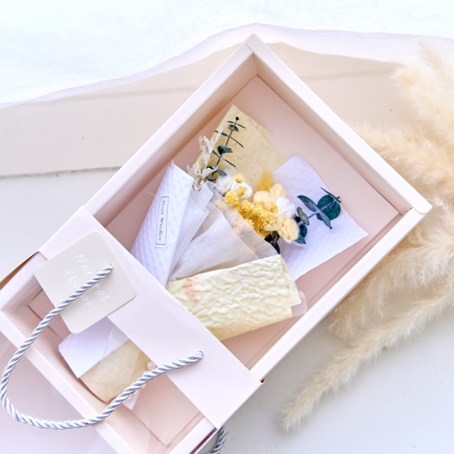 무둥 드라이플라워 프리저브드 꽃다발 선물, 크림 엘로우 L