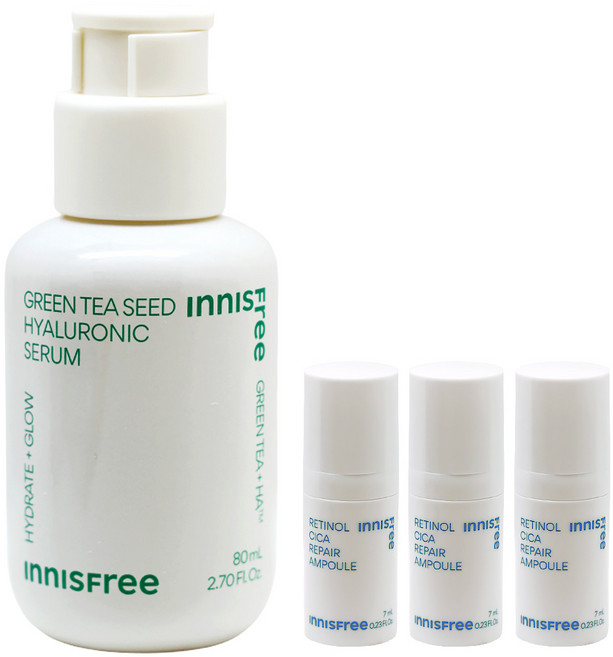 이니스프리 그린티 씨드 히알루론산 세럼+(시카 앰플7mlx3개 증정), 1개, 80ml