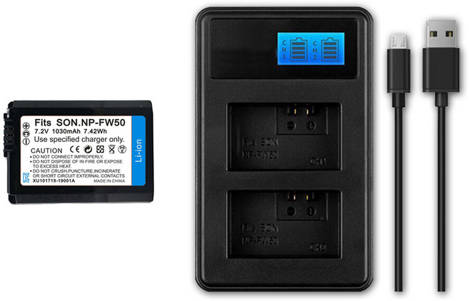 Zoom-AI 소니 NP-FW50 배터리 호환 ZV-E10 RX10 A7II A6500 A6400, fw50 옵션선택, NP-FW50배터리 1개+듀얼충전기