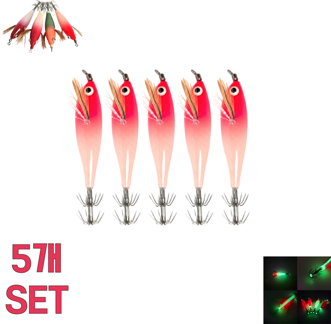 4위 - 쭈꾸미 갑오징어 에기 야광 UV 축광 수평 쭈갑 루어 선상낚시 채비 한치 문어, 1세트, 고추장누드5개