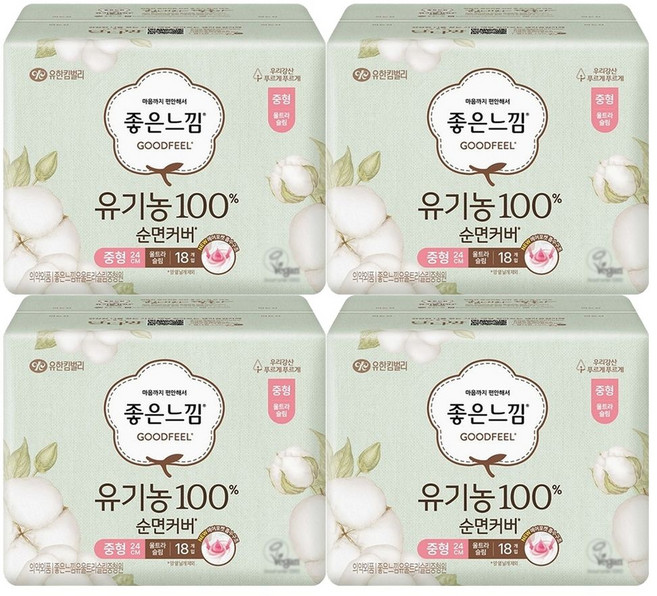 (매장정품) 좋은느낌 유기농 울트라 중형 18P X 4팩 252581, 18개입, 4개