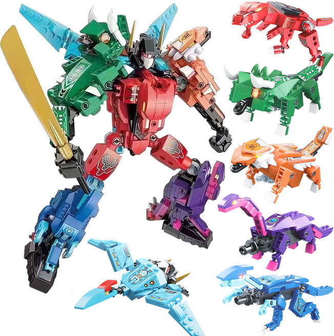 Pai 공룡 합체 변신 로봇 호환블록, 혼합색상, 1개