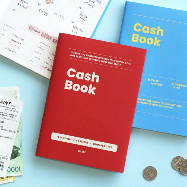 인디고 기본 커버형 가계부 V.3 만년형 1년용 용돈기입장 금전출납부 캐쉬북, 레드, 레드, 1개
