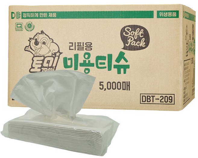 동방제지 천연펄프 리필 미용티슈 각티슈 5000매, 1개