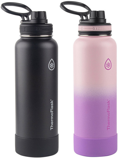 [코스트코] 써모플라스크 보온병 세트 1.2L x 2개 /24시간보냉 12시간보온/ BPA FREE 스테인리스 스틸 이중벽 진공 단열 미끄럼방지용 바닥커버 포함/ 대용량텀블러, 블랙&핑크