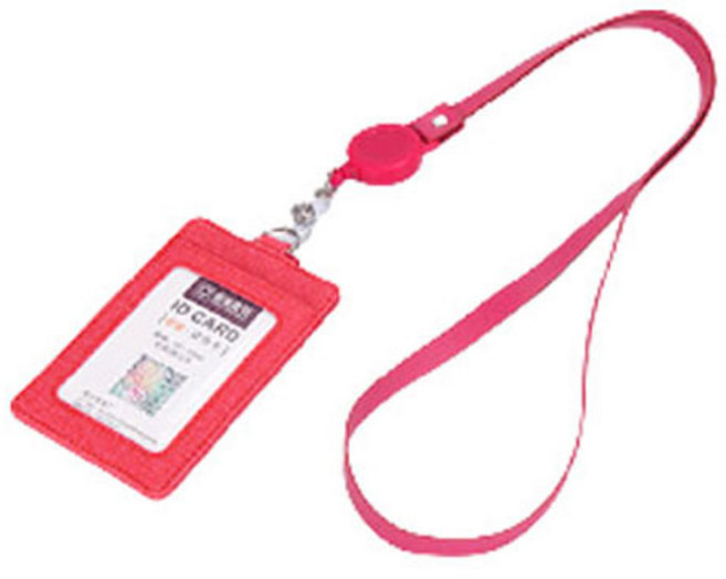 리빙미 가죽형 사원증 목걸이 케이스 릴홀더 카드 출입증 디용도 카드홀더, 1개, 레드