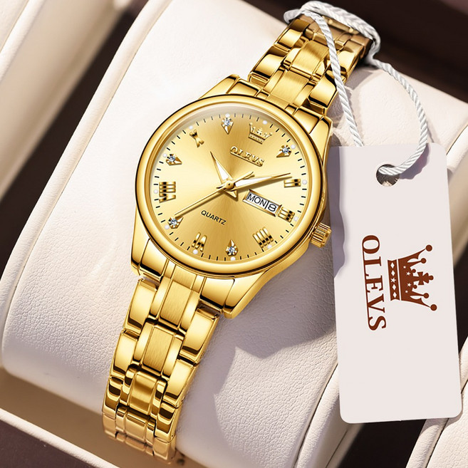 OLEVS 여성손목시계 쿼츠 럭셔리 명품 워터프루프 야광 메탈