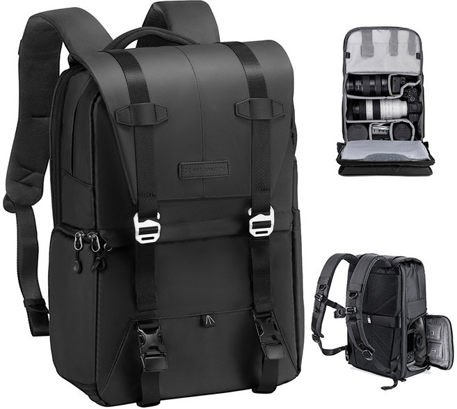 K&F CONCEPT 대용량 방수 카메라 백팩 20L, 블랙, 1개