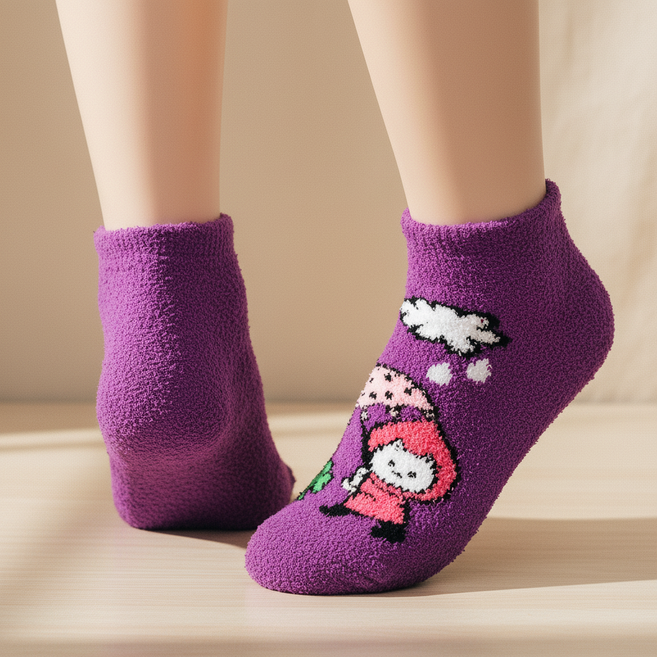 여성 겨울 수면양말 5켤레 극세사 단목 양말 따뜻한 방한 덧신