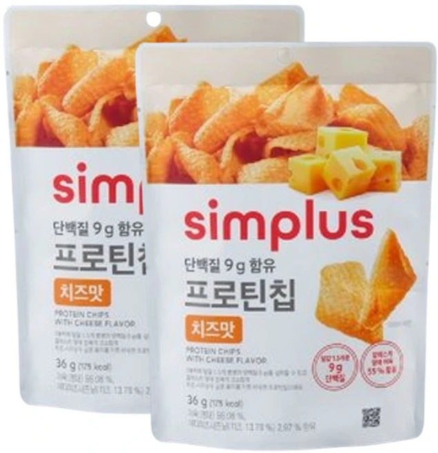 simplus 프로틴칩 치즈맛, 2개, 36g - 쿠팡