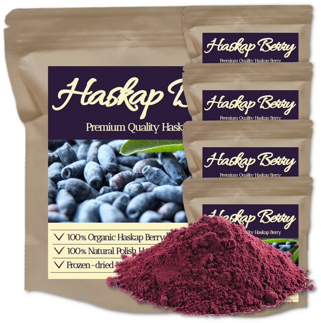 [한정수량] 100% 폴란드산 동결건조 하스카프 베리 분말 60g 구성, 5개
