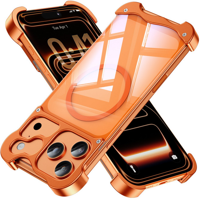 YOOVEI 애플 아이폰 17 프로 맥스 금속 마그네틱 정품 케이스 맥세이프 호환 메탈 프레임 투명 후면판 초슬림 디자인 휴대폰 케이스