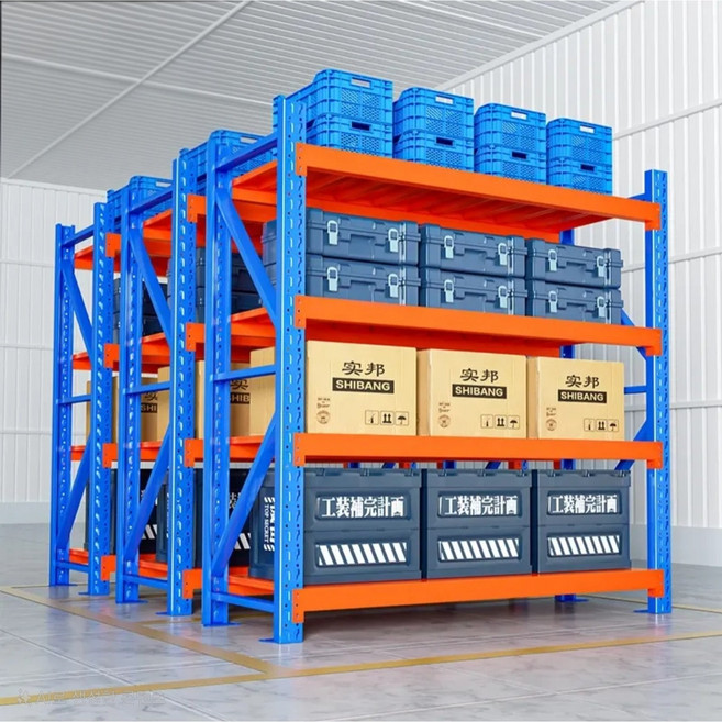하중200KG부터 볼트필요없는 조립식 앵글선반 공장또는 창고용 철제선반 정리용 앵글선반 4단 5단 6단 중량랙 앵글 철제선반 무볼트 창고랙, 오렌지블루