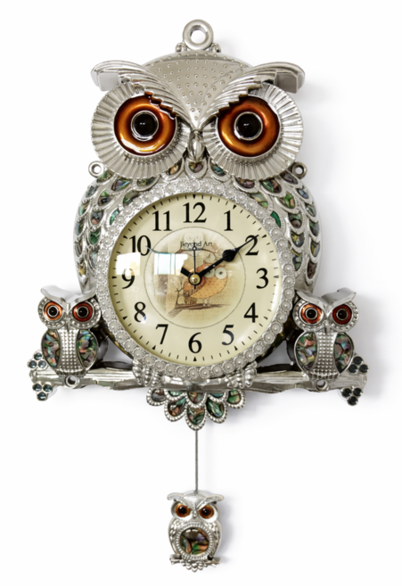비욘드아트 부엉이벽시계 무소음 거실 카페 인테리어 집들이선물 자개, 실버