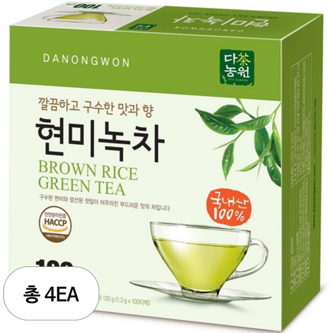 다농원 현미녹차 100티백, 1.3g, 100개입, 4개