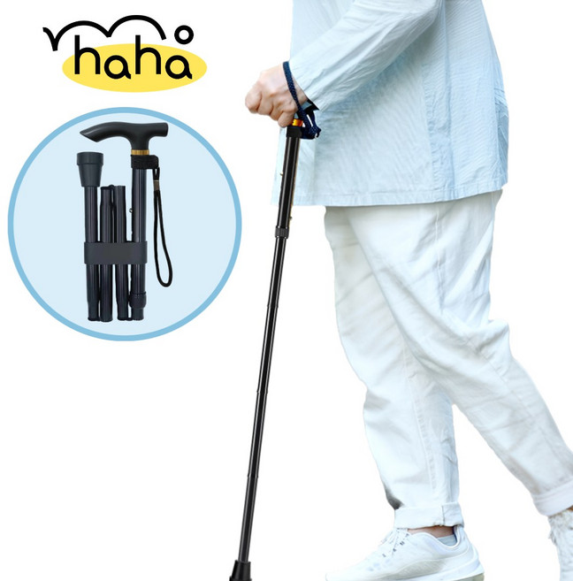 모하하 어르신지팡이 접이식 경량 노인 지팡이, 1개, 블랙