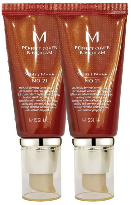 미샤 M 퍼펙트 커버 비비크림, 21호 화사한 베이지, 50ml, 2개