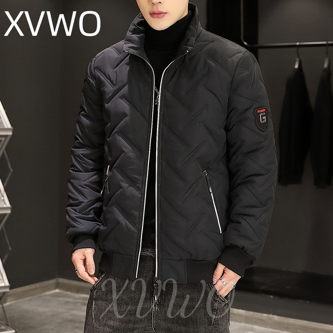 XVWO 남성용 기본 캐주얼 패딩자켓 겨울용 노후드 따뜻한 보온 아우터