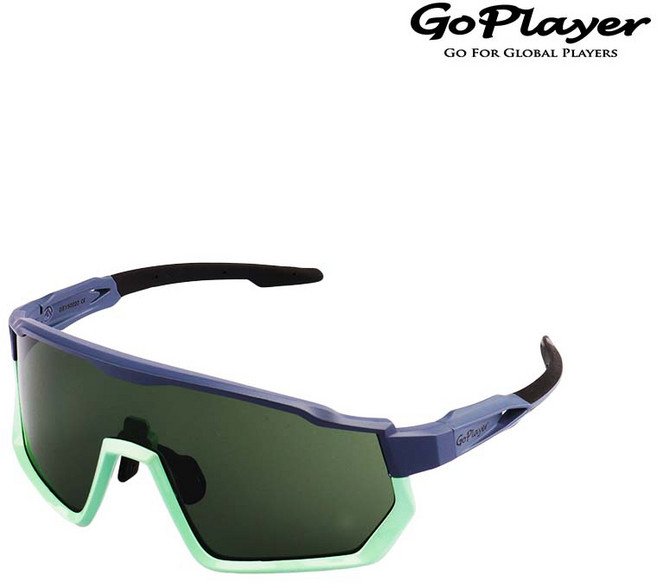 GoPlayer 大框太陽眼鏡 (抗UV400 高爾夫 運動太陽眼鏡), 1個, 藍綠框綠片