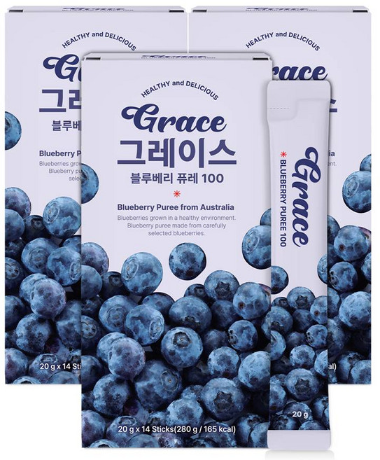 그레이스 블루베리 퓨레 100% 안토시아닌 스틱 홈쇼핑, 3개, 280g