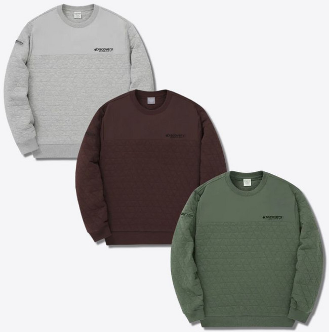 백화점정품 디스커버리 남성 퀼팅 맨투맨 세미오버핏 긴소매 긴팔티 데일리 겨울 티셔츠