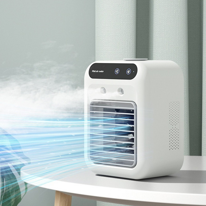 USB噴霧加濕迷你水冷風扇 充電插電兩用 白色, 中文充電插電兩用 白色