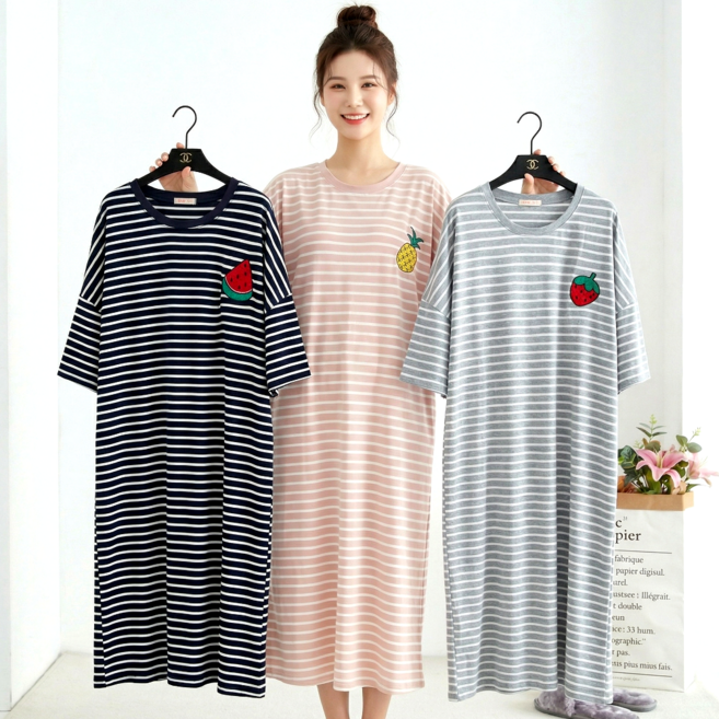 바이로이 1+1+1 러블리 빅사이즈 스트라이프 과일 원피스 잠옷 임산부 파자마