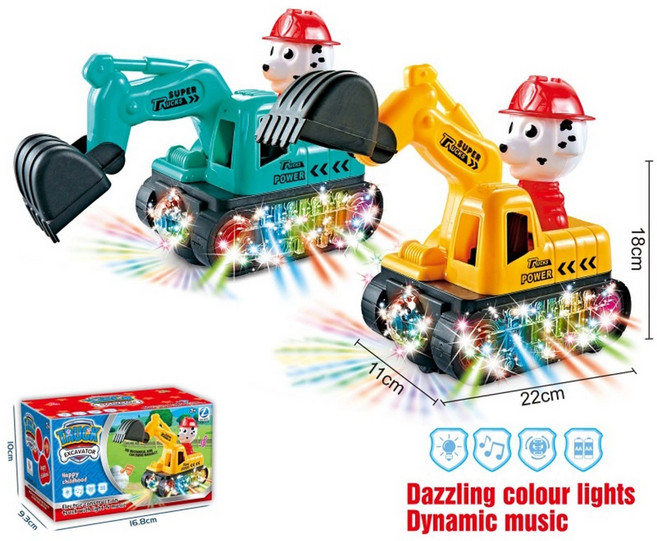 佳佳玩具 汪汪隊造型 挖掘車 電動萬向車 七彩音樂燈光 電動玩具, 1個