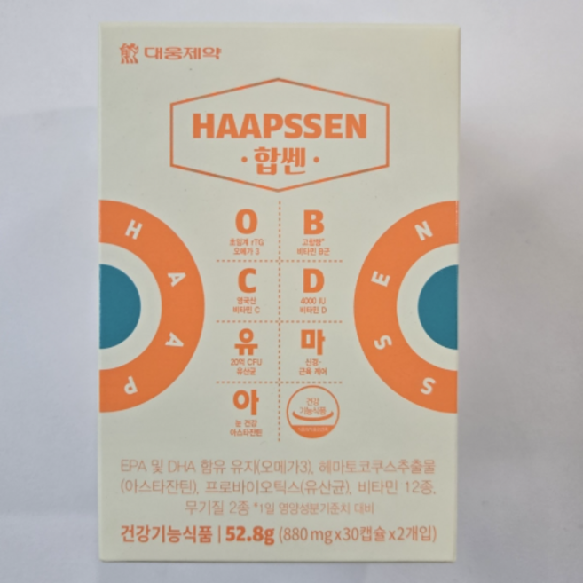 NEW 대웅제약 합쎈 오비씨디유마아 rTG오메가3 비타민B8종 비타민C 비타민D 유산균 마그네슘 아스타잔틴, 30정, 1개