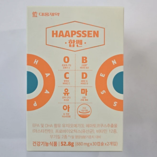 대웅제약 합쎈 오메가3 비타민B C D 유산균 아스타잔틴 신경 근육 케어 건강기능식품, 2개, 30정 - 쿠팡