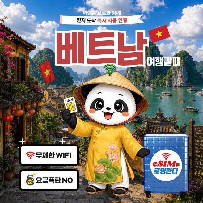 로밍판다 베트남eSIM 이심 5G 나트랑 다낭 푸꾸옥 하노이 비나폰 즉시발송, 1개, 완전 무제한, 4일