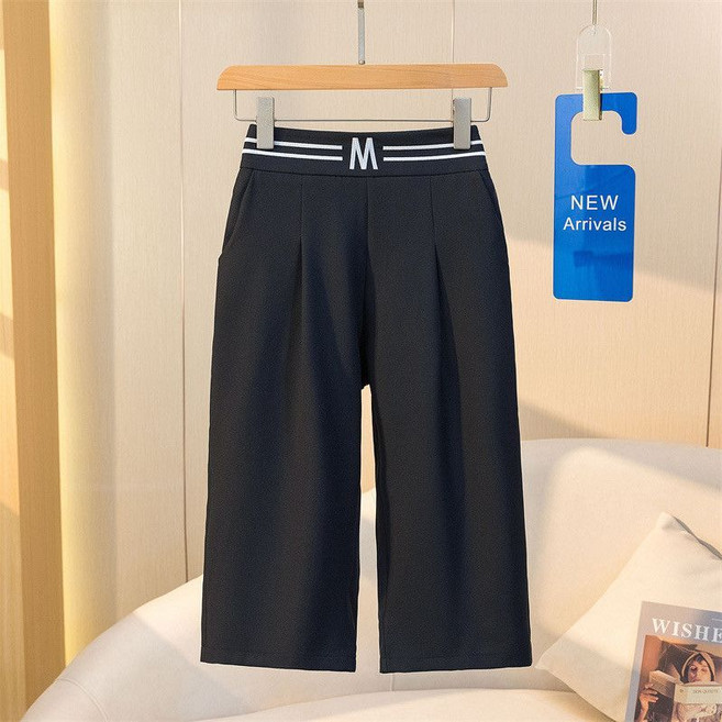 黑色印花闊腿五分褲