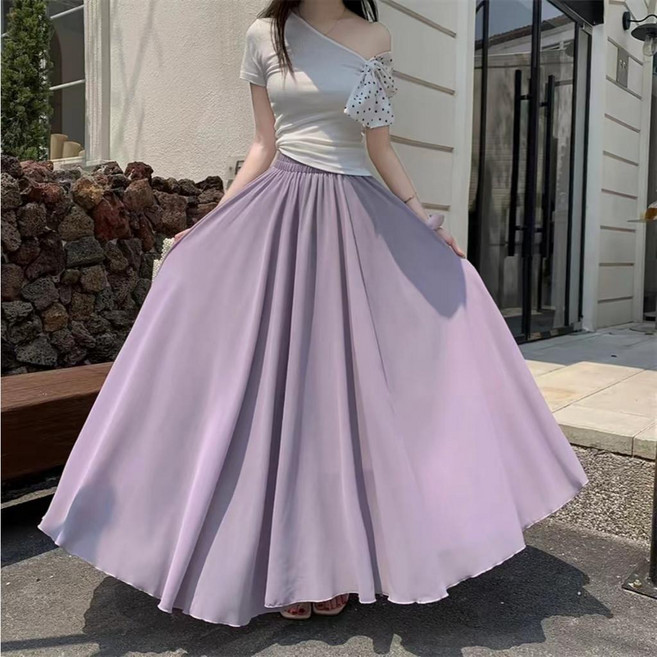 雪紡長裙 高腰顯瘦a字裙 半身裙