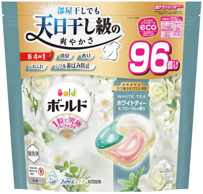 일본 보르도 젤볼 캡슐세제 화이트티 플로럴향 고농축 세탁세제, 4개, 96개입