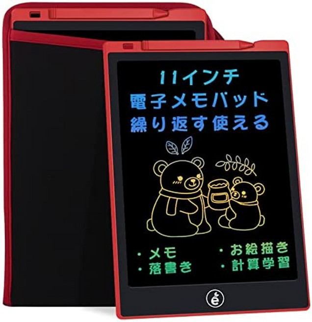 노트 커버 패드 써니 전자패드 11인치 전자메모장 메모장 대화면 전자보드 지우개기능 드로잉보드 디지털메모 전자종이 필기판 쓰기와 지우기 보드 자석단어장 일본 직배송, 레드 컬러
