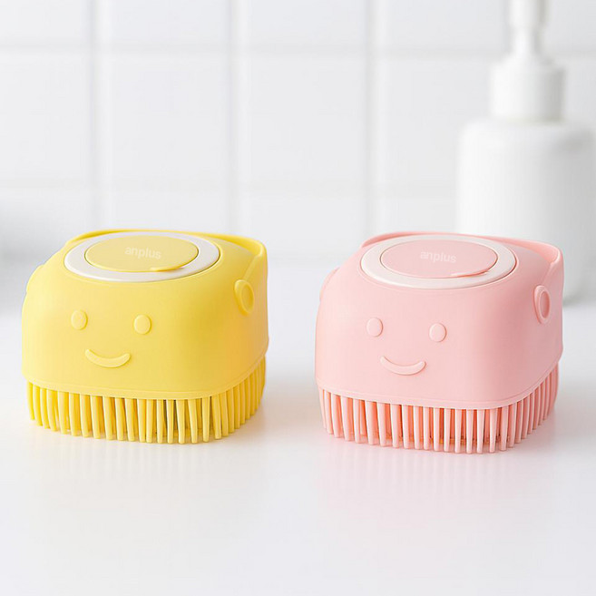 앙플러스 거품나는 강아지 목욕 브러쉬 슬리커 빗, 1개, 핑크+옐로우