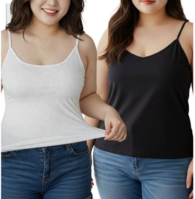 아일루미 1+1 데일리 빅사이즈 면스판 여성 끈나시 2P