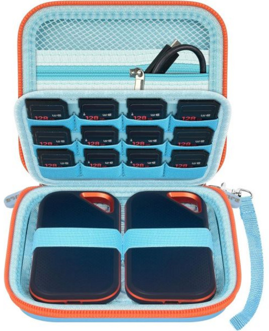 샌디스크 호환 케이스 1테라바이트 2테라바이트 4테라바이트 500기가바이트 8테라바이트 익스트림 프로 포터블 SSD 외장 하드 드라이브 메모리 카드 SD SDXC SDHC 저장, Blue