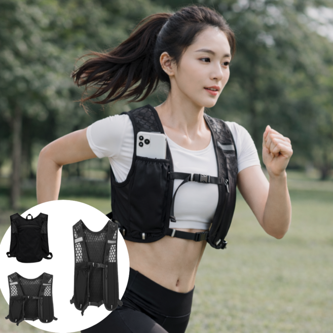 라이시크 초경량 수납 밀착 러닝조끼, 1개, 블랙