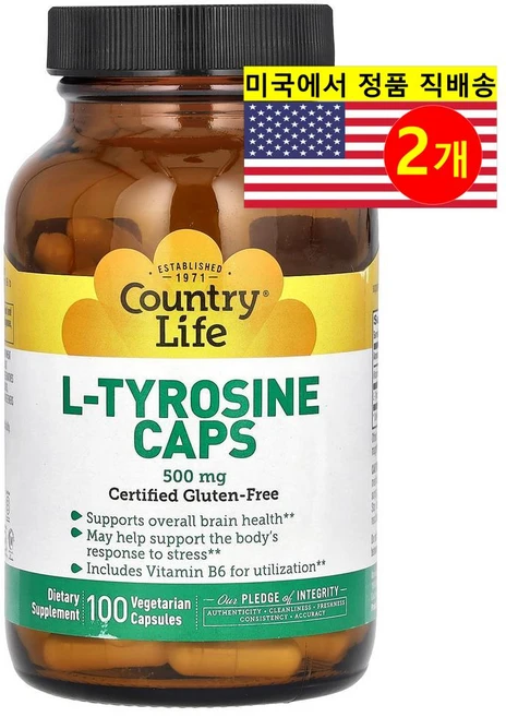 Country Life 컨트리 라이프 L-타이로신 500mg L-Tyrosine, 2개, 100정 - 쿠팡