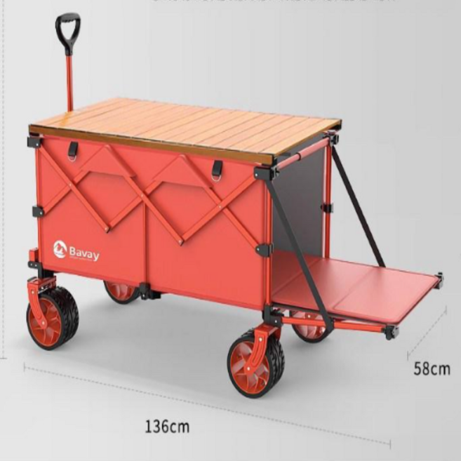고급 초대형 접이식 레드 캠핑웨건 대용량 캠핑카트 폴딩 캠핑수레 아웃도어 장비운반, 알루미늄  테이블, 1개